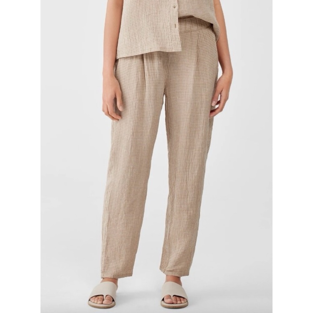 Eileen Fisher | Puckered Organic Linen Tapered Pant - Picture 2 of 13